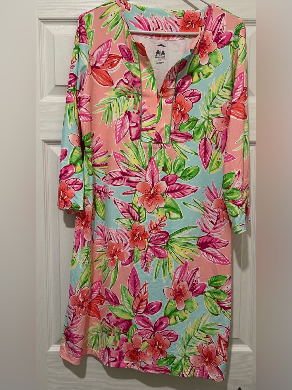 Kenny Dana Floral 3/4 Slit sleeve V neck dress